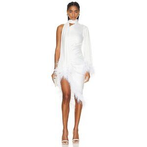 PatBO White Feather-Trimmed Oscar Wedding Dress in White